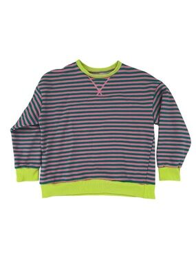 Striped Crewneck Sweater in Pink, Teal & Neon Lime